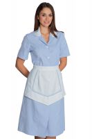 Modernes Zimmermädchenkleid Hauskleid Lipari blau/weiß kurzarm | isacco 07362